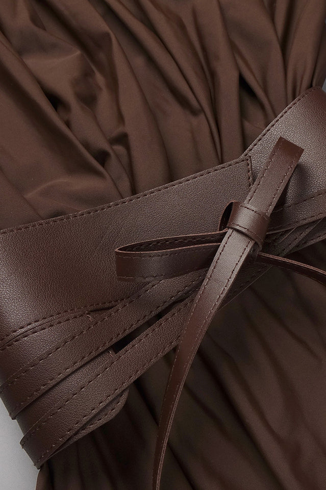 Rosey Tan Maxi Dress With Waist Belt