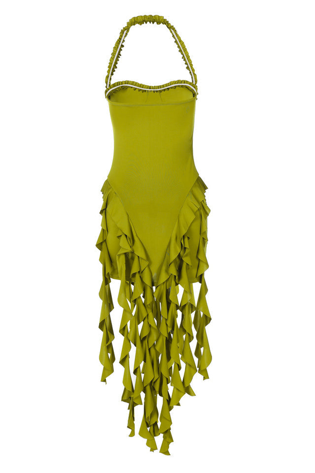 Ruffle Tassel Halter Bustier Mini Dress