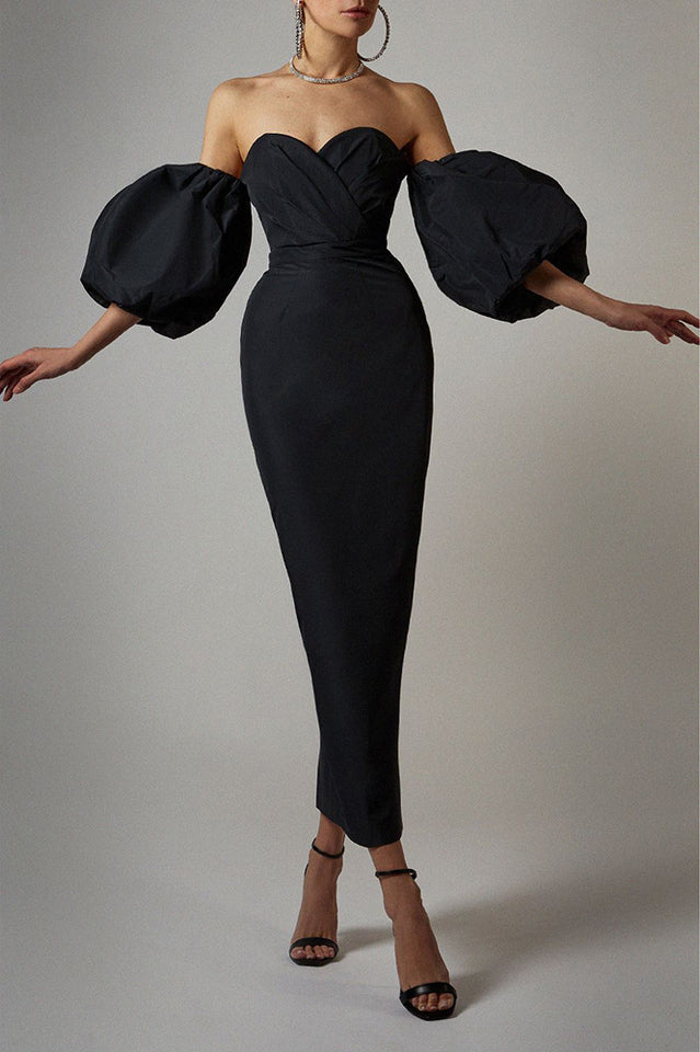 Satin Strapless Midi Dress