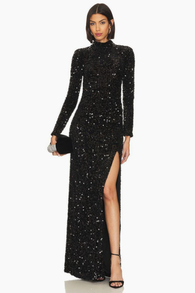 Sequin Embellishments Slit Maxi Dress