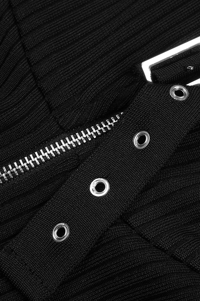 Fluffy Collared Zip Detailed Knit Dress