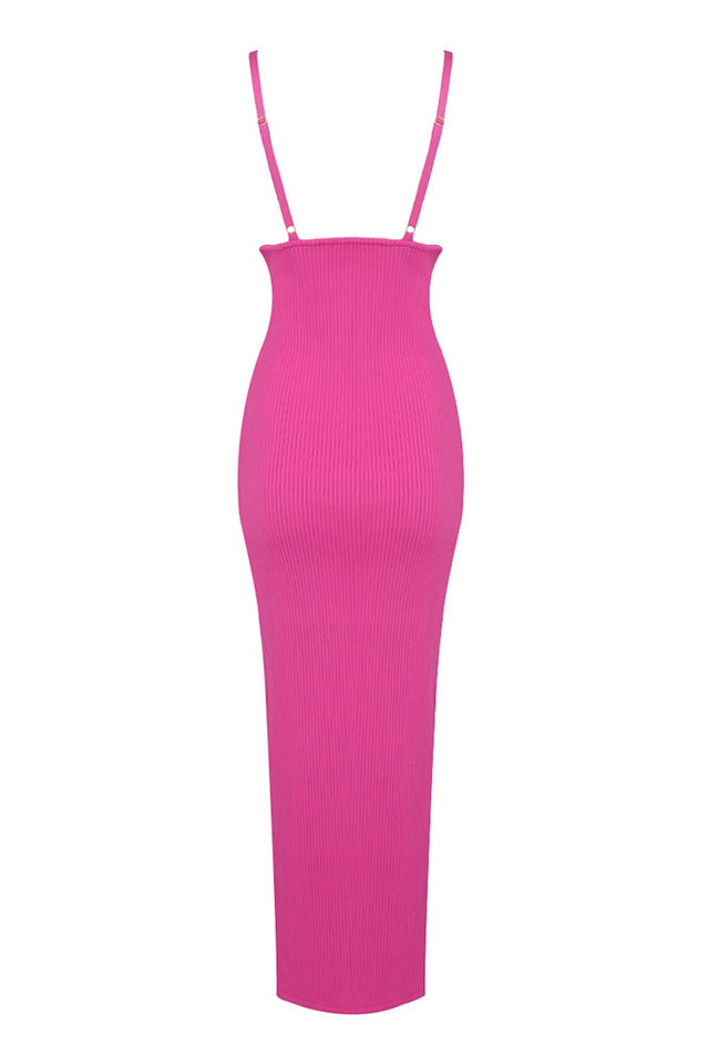 Draped Bustier Ribbed Midi Dress