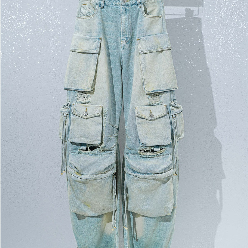 Multi Pockets Vintage Baggy Ripped Cargo Jeans
