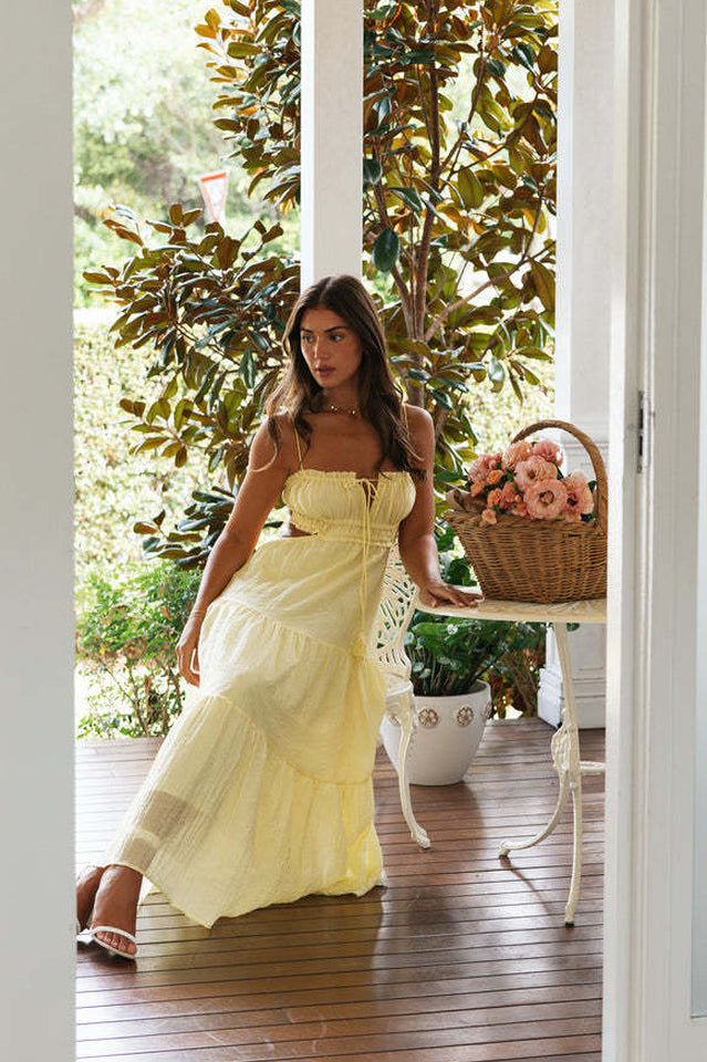 Ruched Tie-Up Strappy Maxi Dress