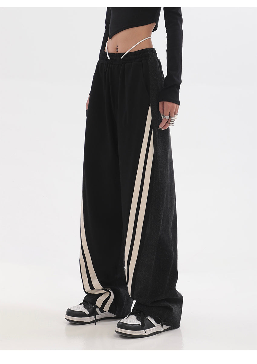 Patchwork Striped Baggy Boyfriend Jeans