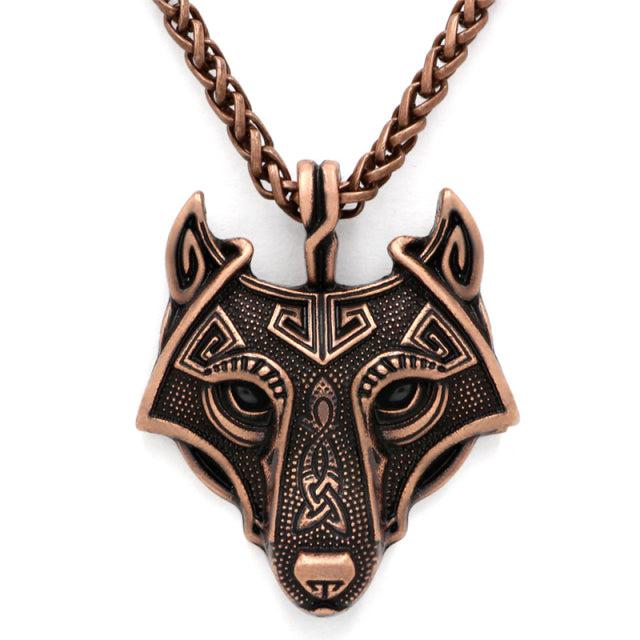 Runic Majesty: Viking Inspired Multicolor Wolf Head Necklace