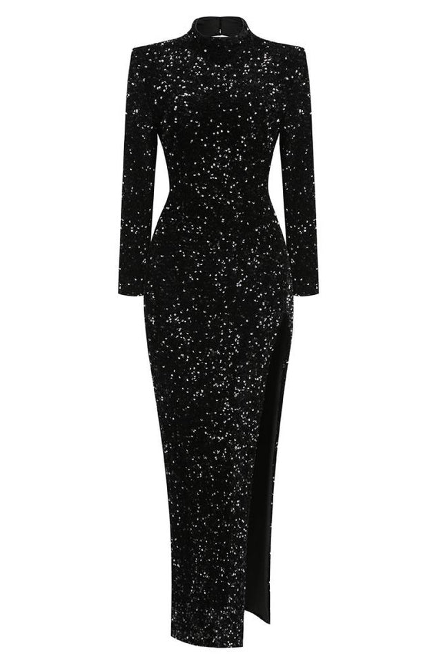 Sequin Embellishments Slit Maxi Dress