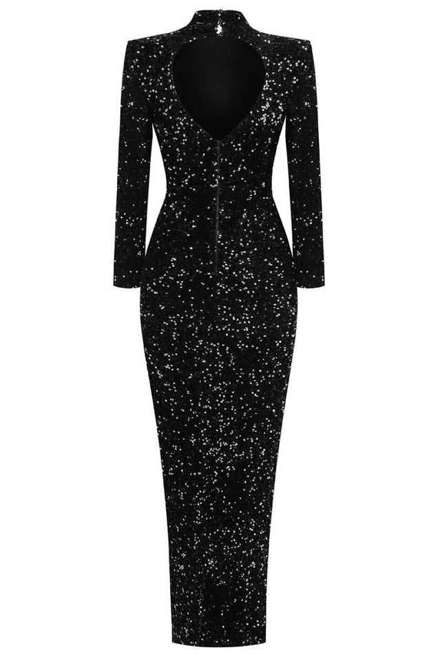 Sequin Embellishments Slit Maxi Dress