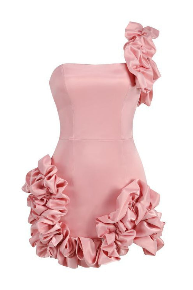 One Shoulder Ruffled Sheath Mini Dress