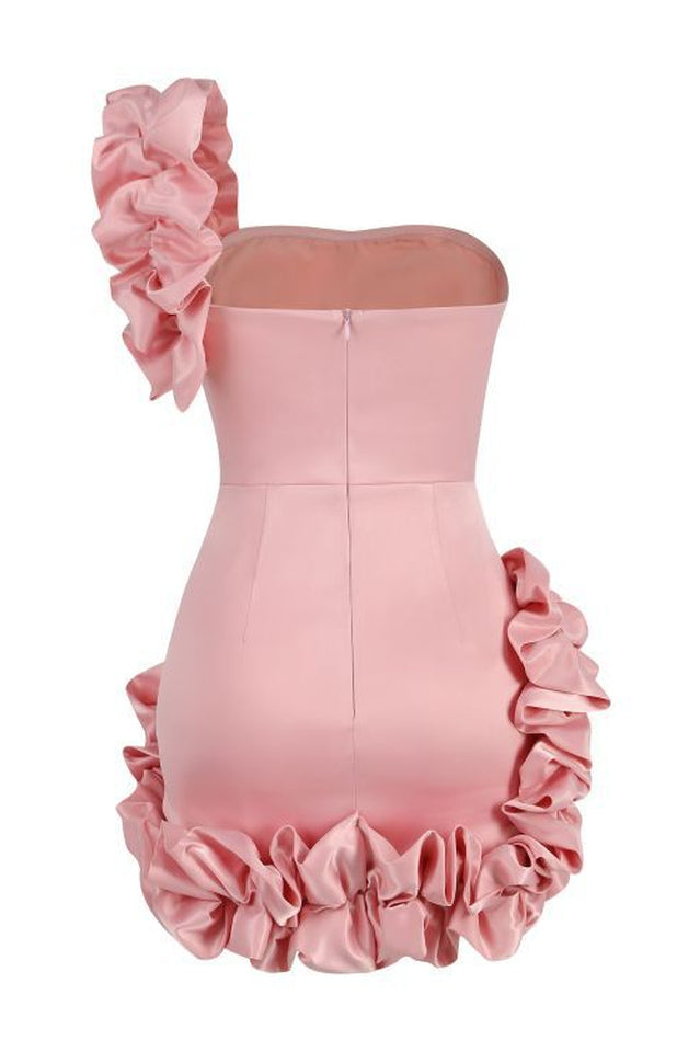 One Shoulder Ruffled Sheath Mini Dress