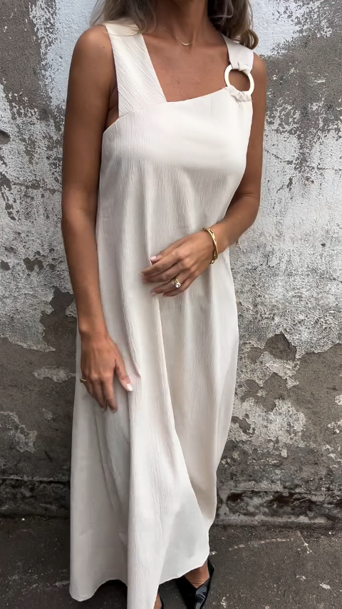 Irregular Square Neck Solid Color Dress