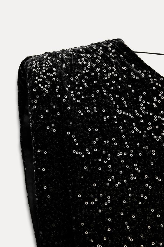 Shoulder padded Sequin Mini Dress