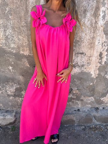 Solid color dress with floral pattern