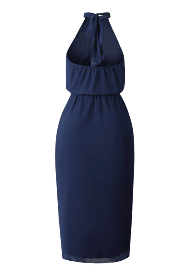 Halter Neck Tie Waist Solid Casual Dress