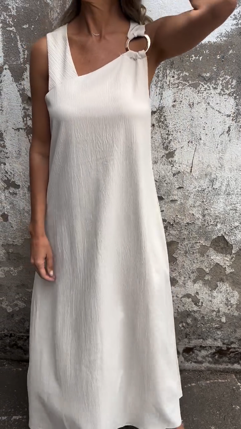 Irregular Square Neck Solid Color Dress