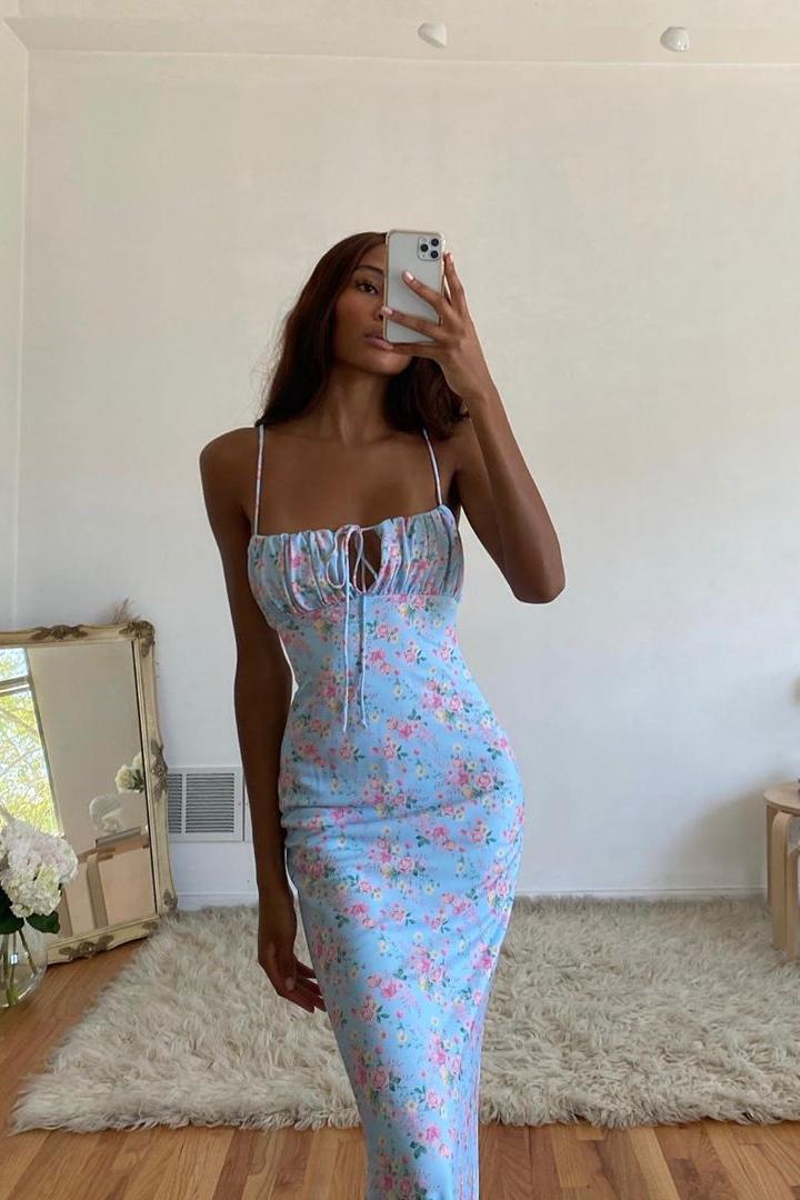 Open Back Floral Print Dress