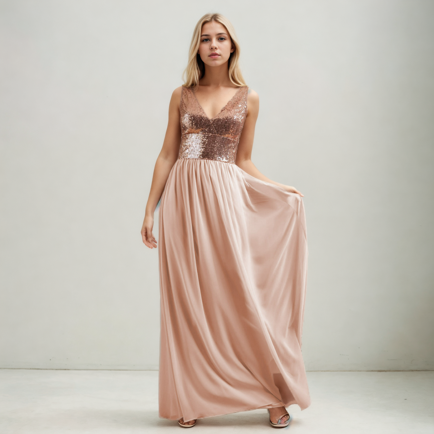 Sultry Elegance: Sleeveless V-Neck Bridesmaid Dress