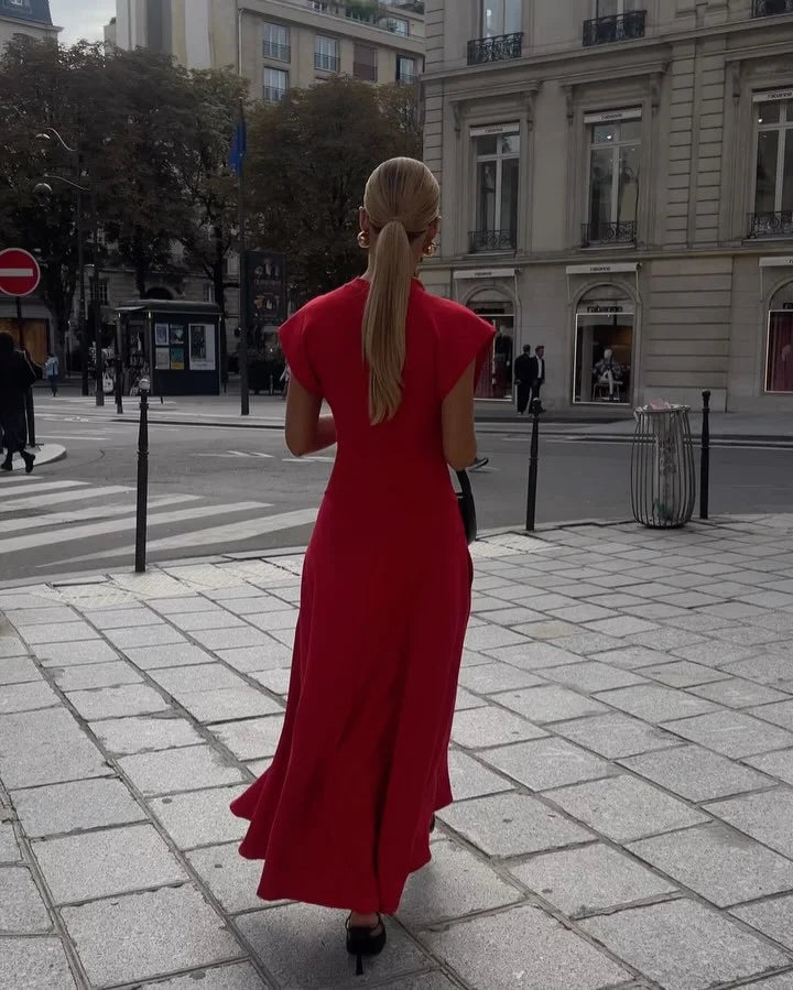 Round Neck Solid Color Split Maxi Dress