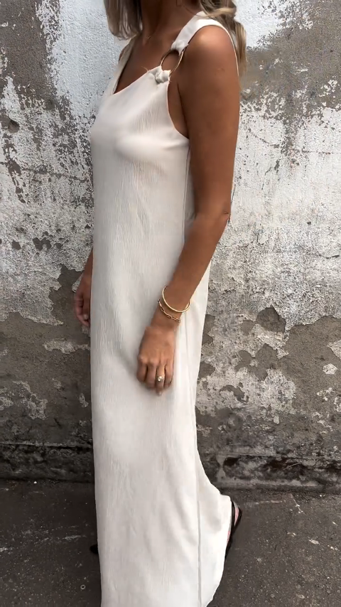 Irregular Square Neck Solid Color Dress
