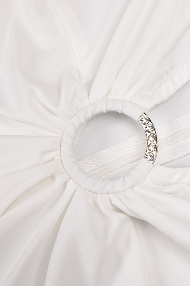 Draped Ring Detailed Deep V Neck Dress