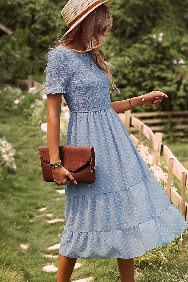 Smocked Design Ruffle Hem Casual Dress