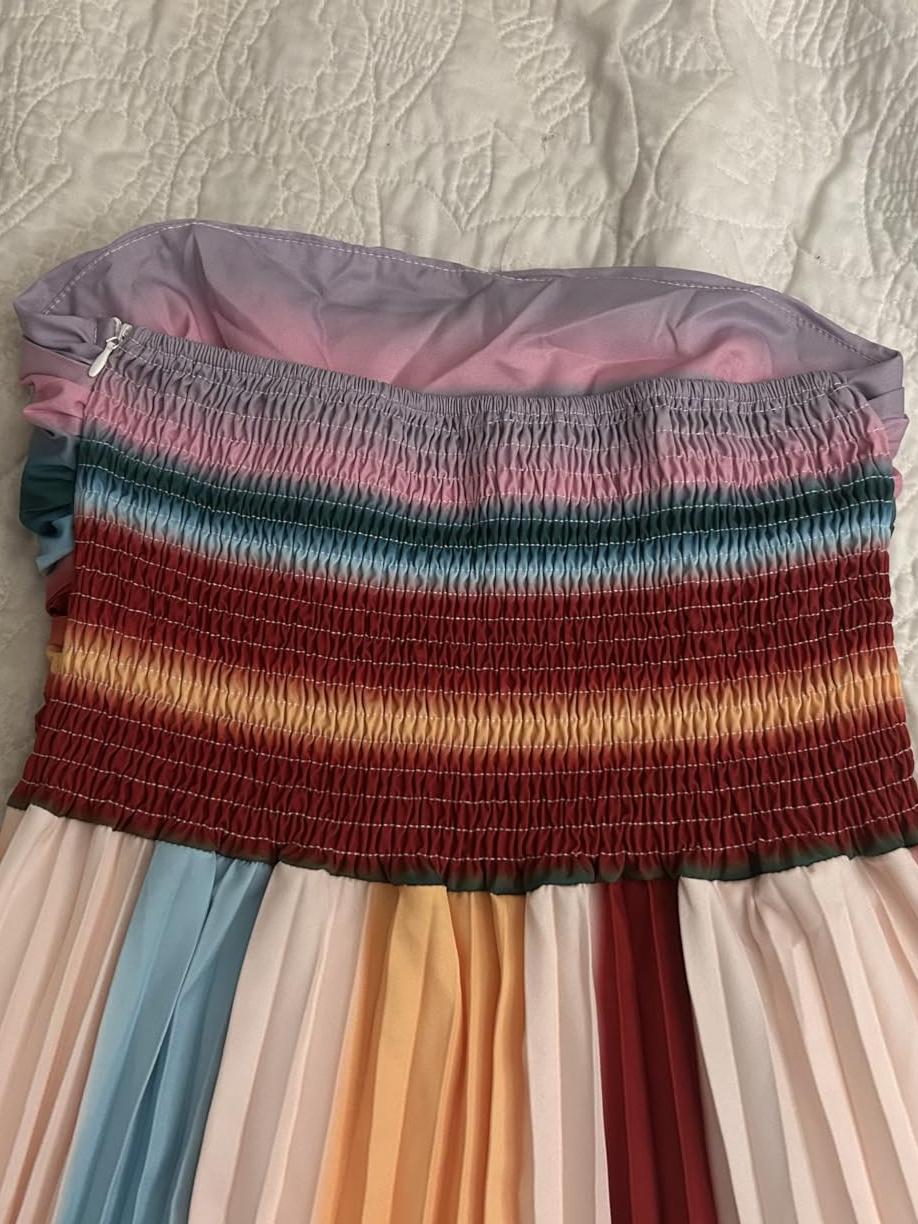 Slim Fit Striped Cold Shoulder Crinkled Chiffon Pleated Dress