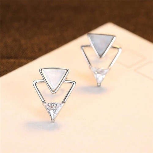 Silver Inverted Triangle Silver Earrings (925 Sterling Silver)