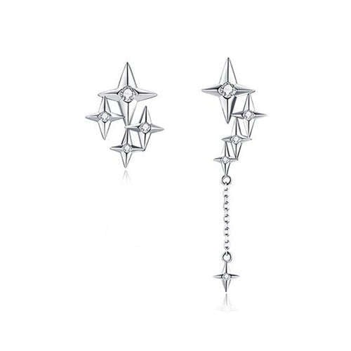 Starry Array Asymmetrical Earrings (925 Sterling Silver)