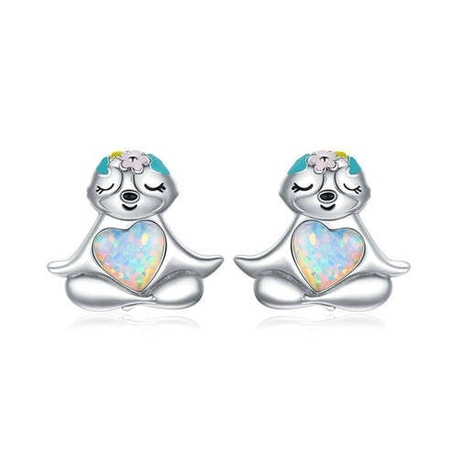 Whimsical Heart Opal Earrings (925 Sterling Silver)
