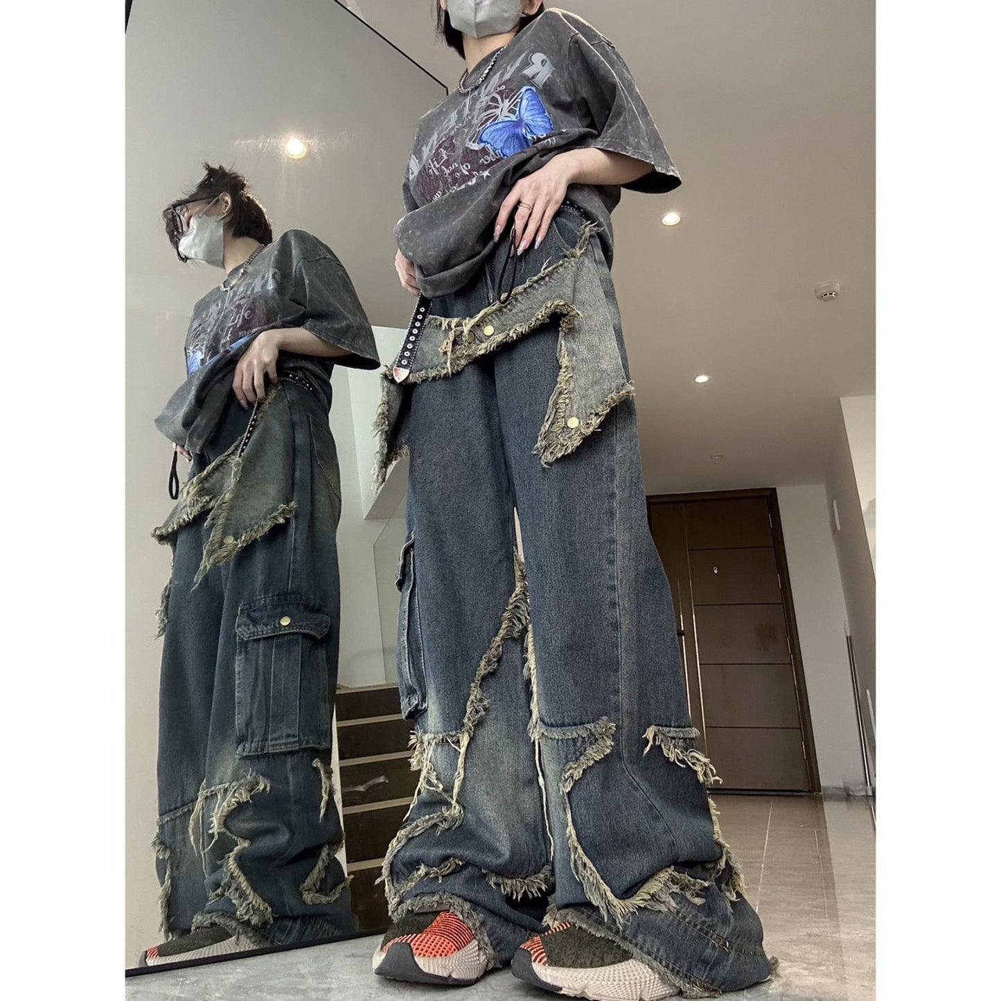 Star Patch Distressed Blue Boyfriend Jeans