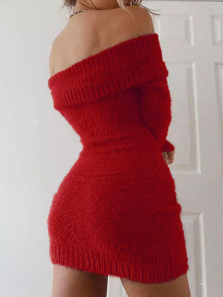 Warm Red Color Soft Party Cootail Fall Winter Dress