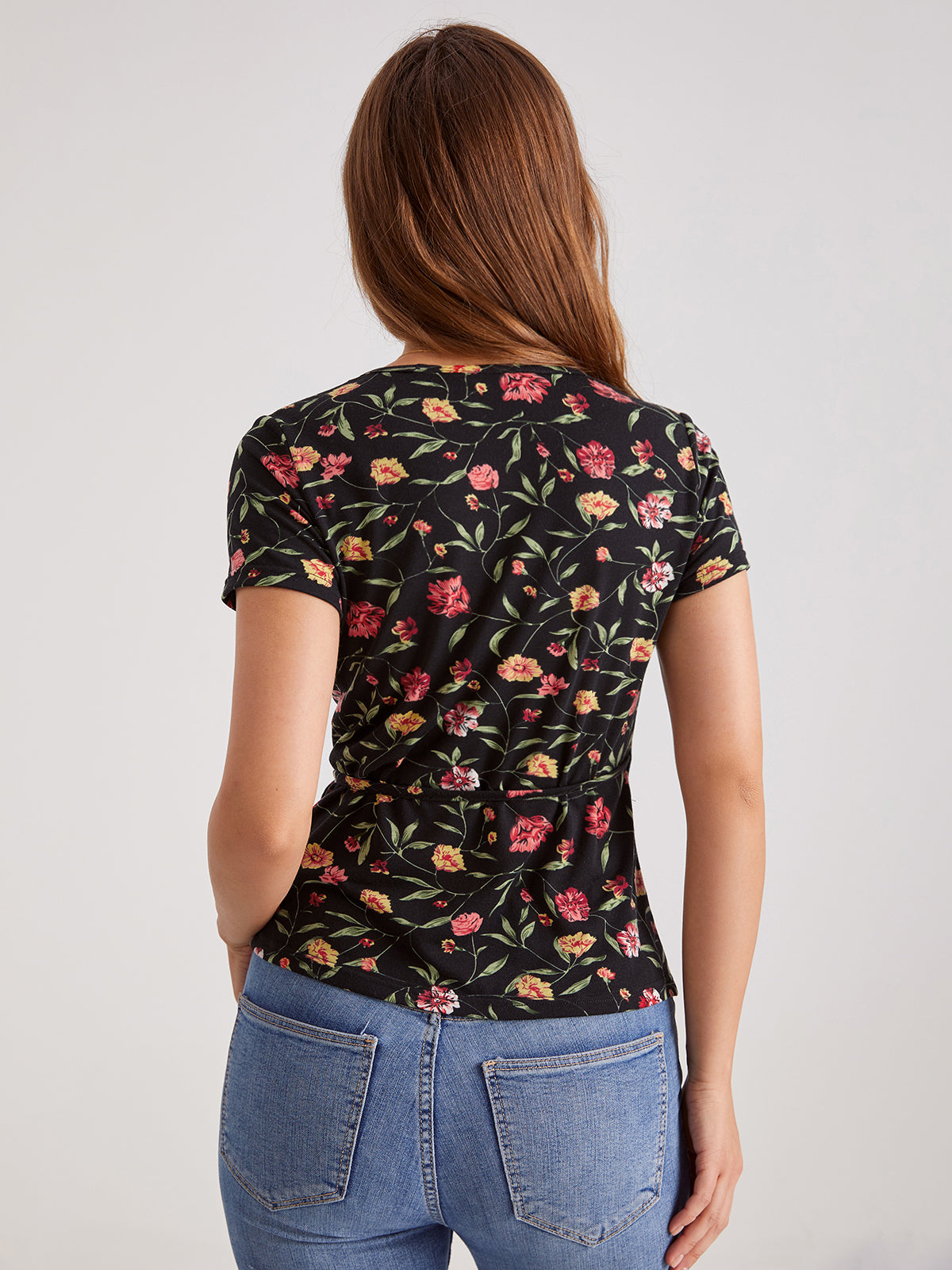 V-Neck Floral Wrap Tie Top