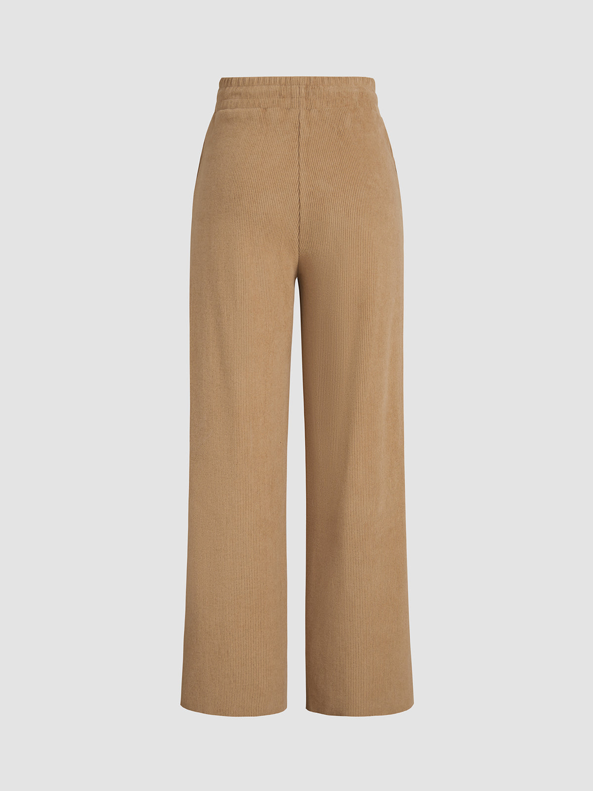 Camel Drawstring Ribbed Wide Leg Pants