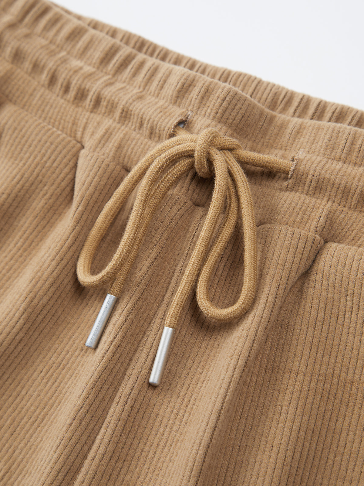 Camel Drawstring Ribbed Wide Leg Pants