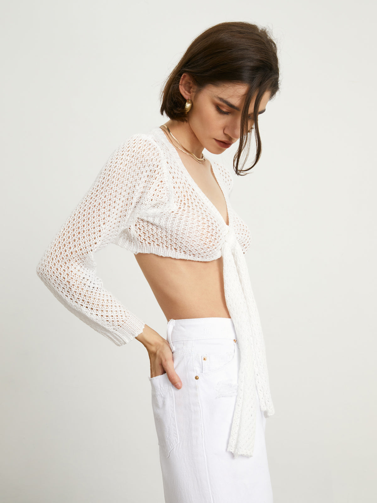 Tied Pointelle Cardigan