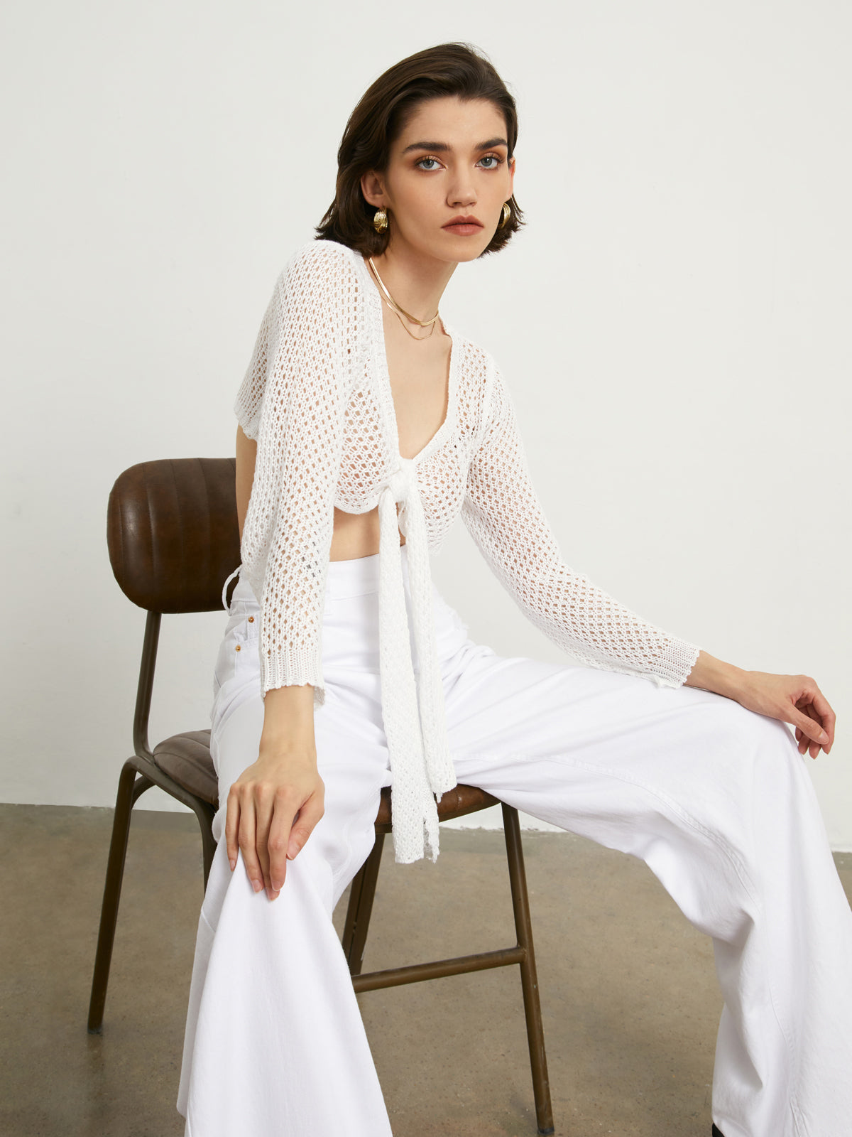 Tied Pointelle Cardigan