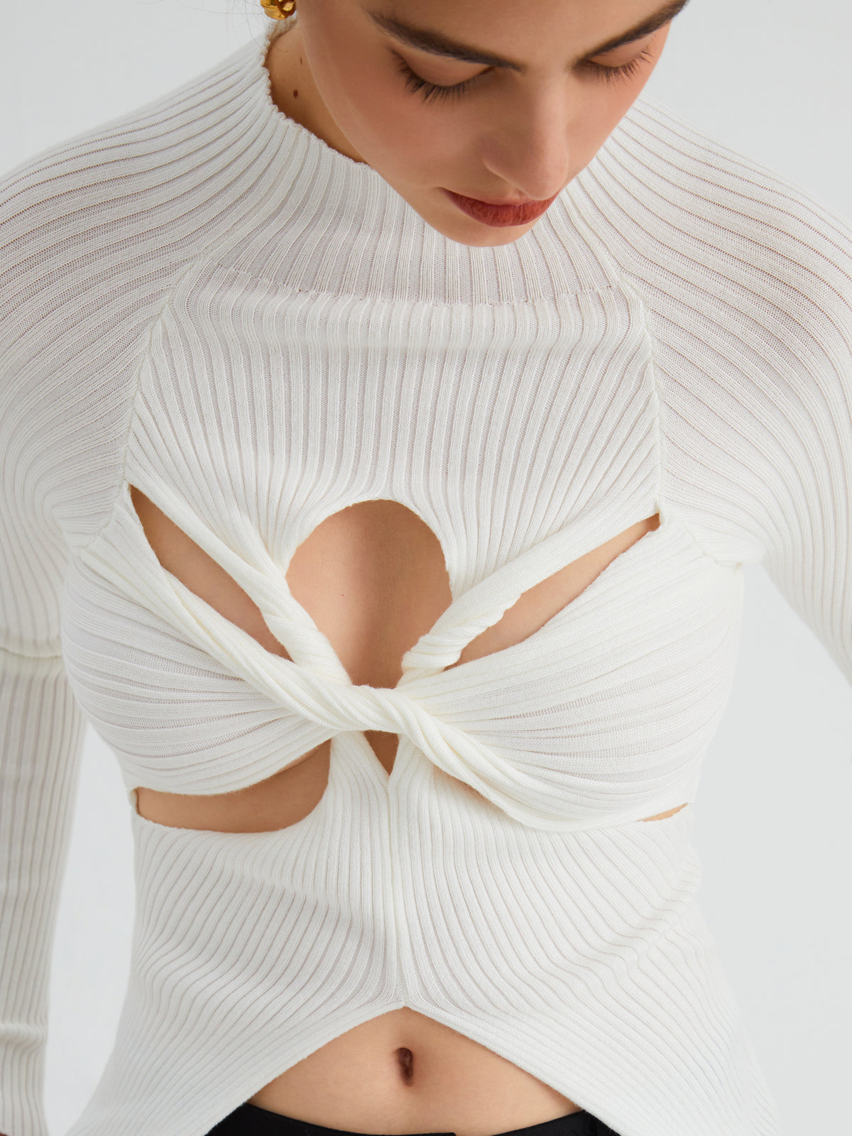 Twist Cutout Rib Long Sleeve Top