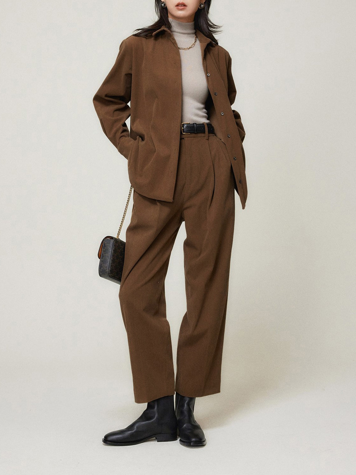 Caramel Smart Cropped Straight Leg Pants