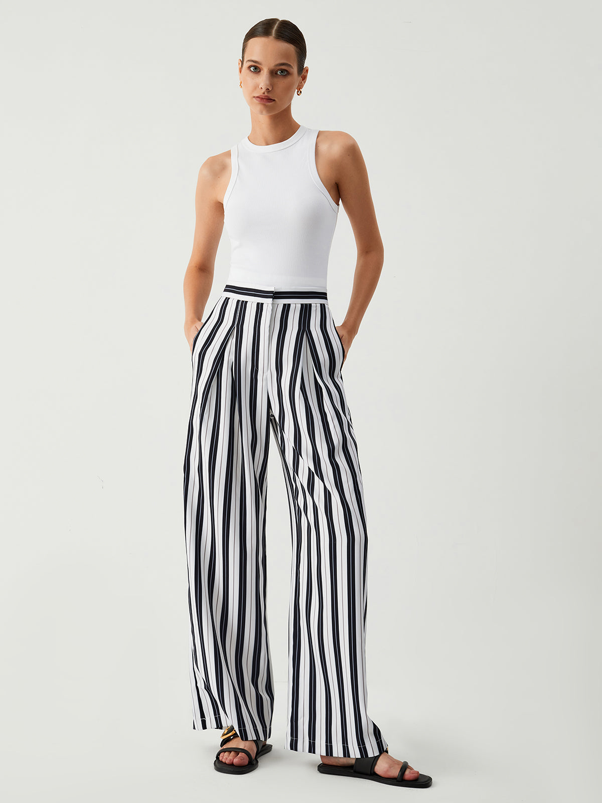 St Tropez Pinstripe Wide Leg Pants