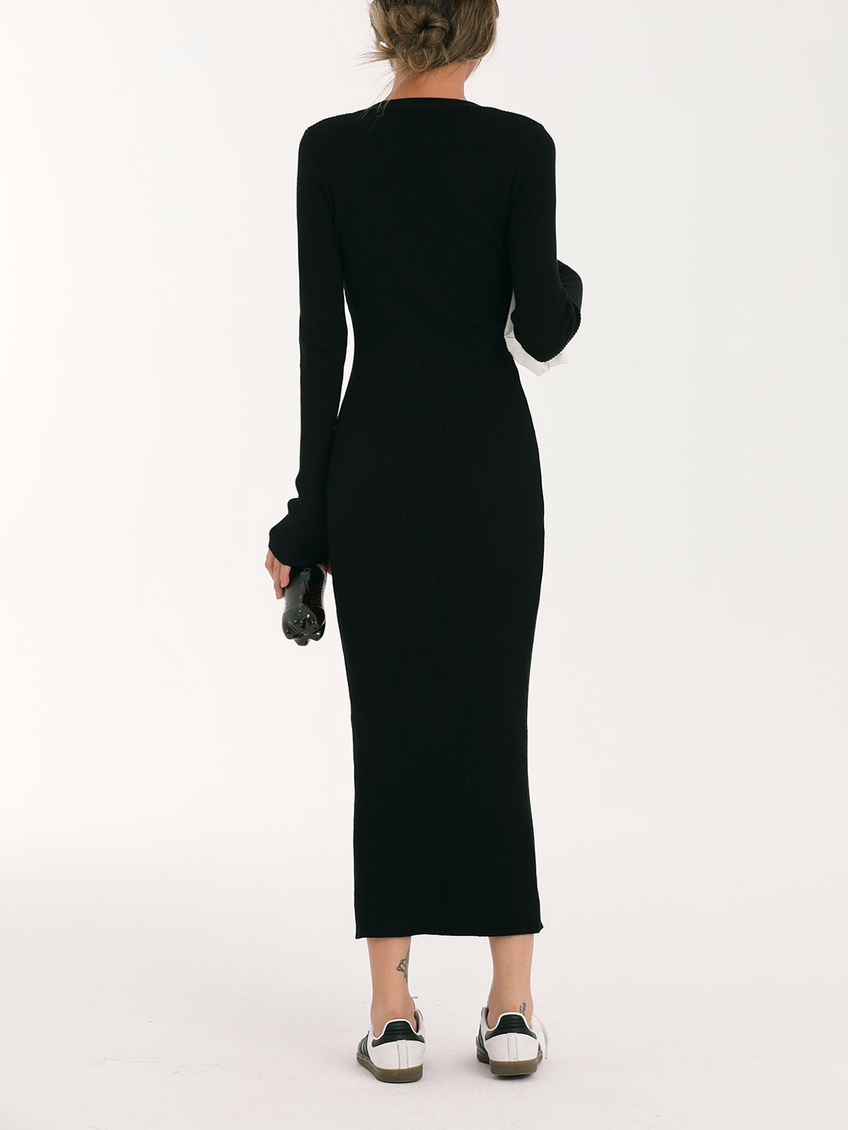 Button Up V Neck Long Sleeve Long Sweater Dress