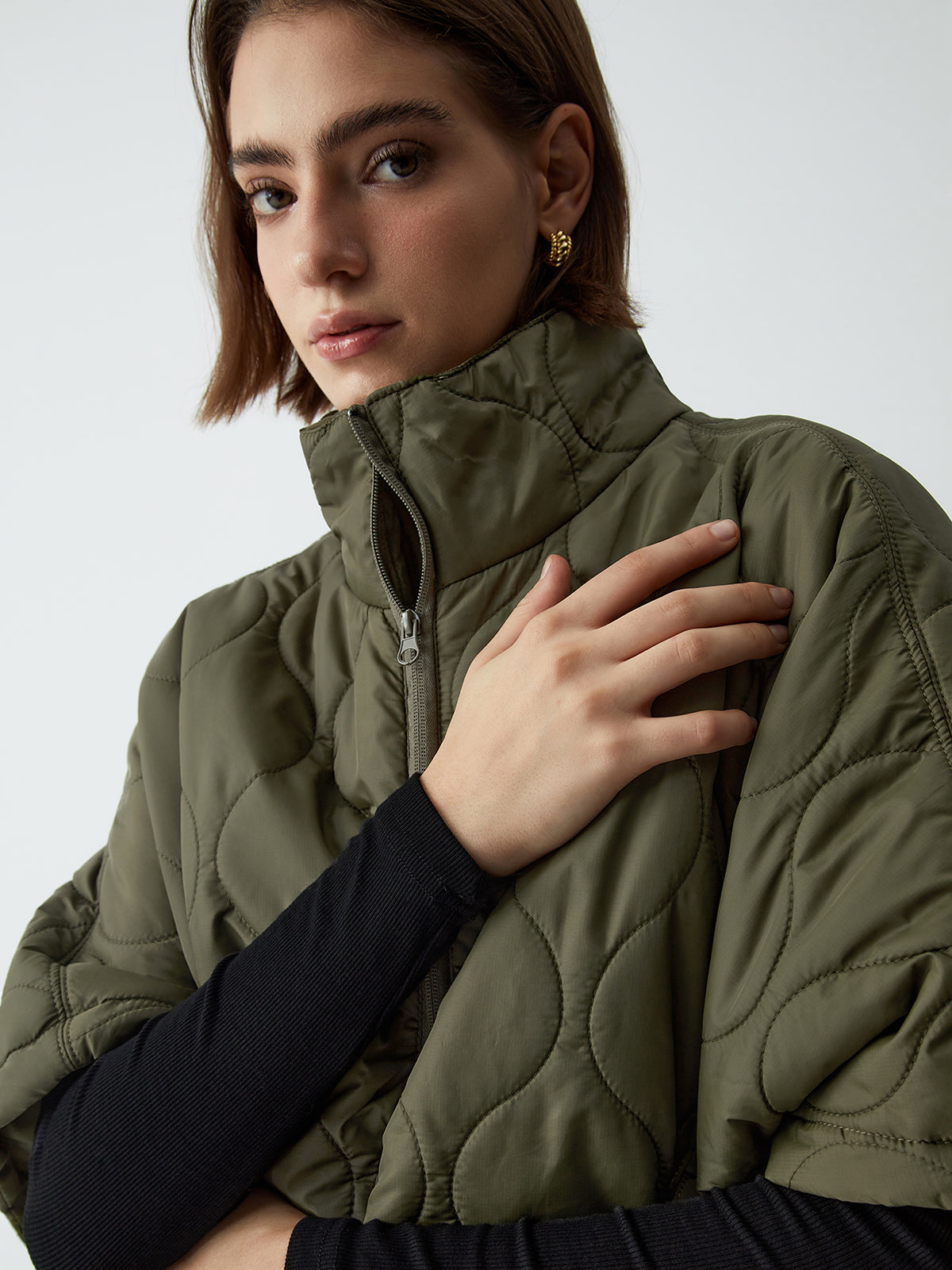 Stand Collar Quilted Puffer Cape Coat