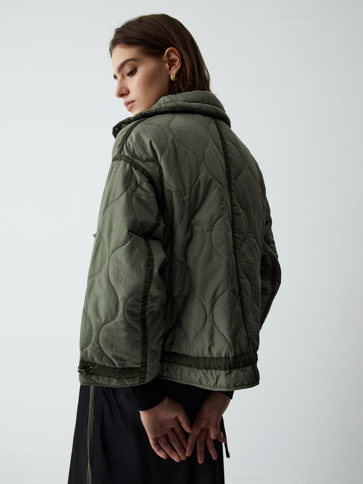 Open Collar Quilted Coat