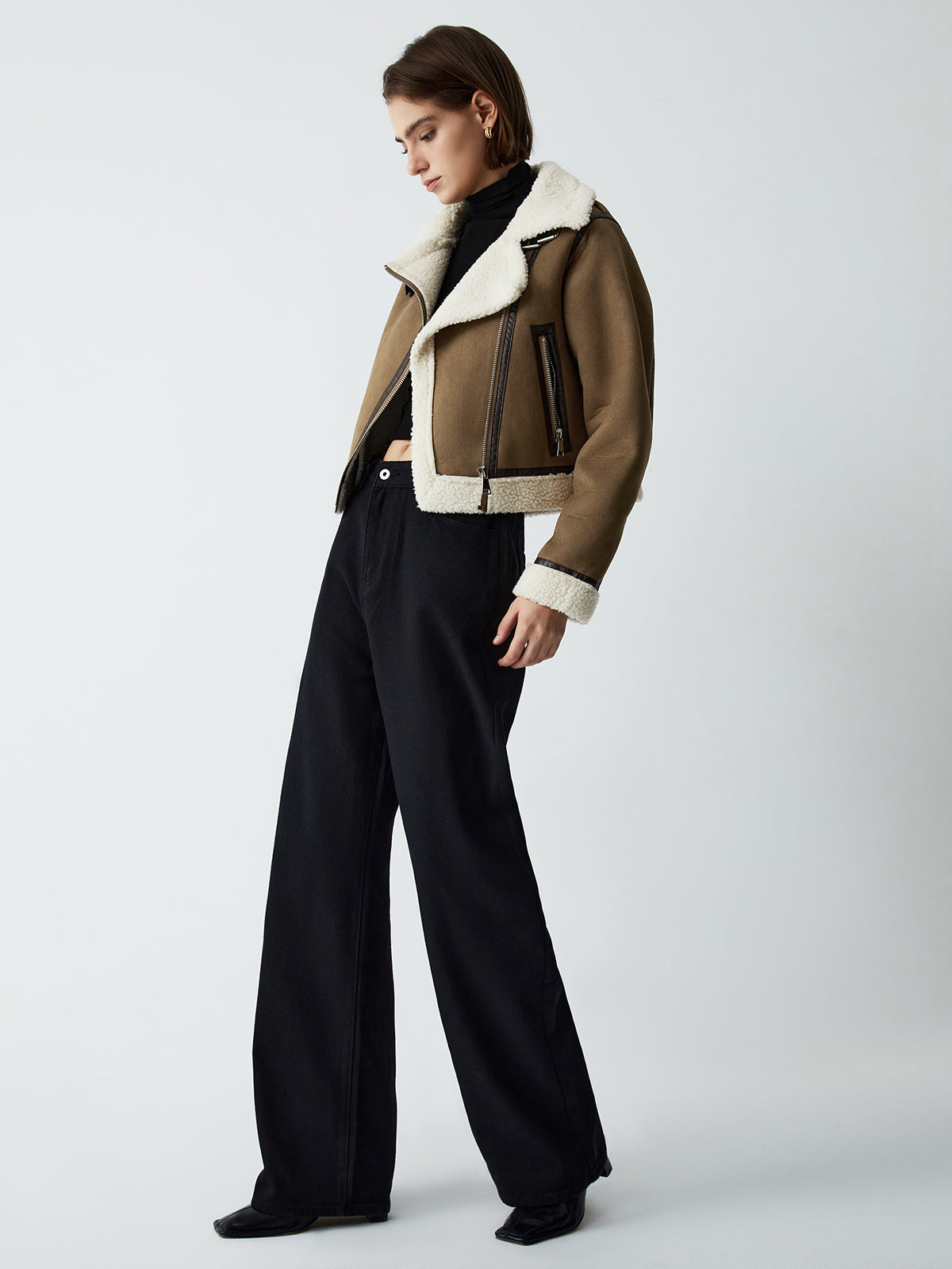 Sherpa Lined Shearling Leather Aviator Jacket