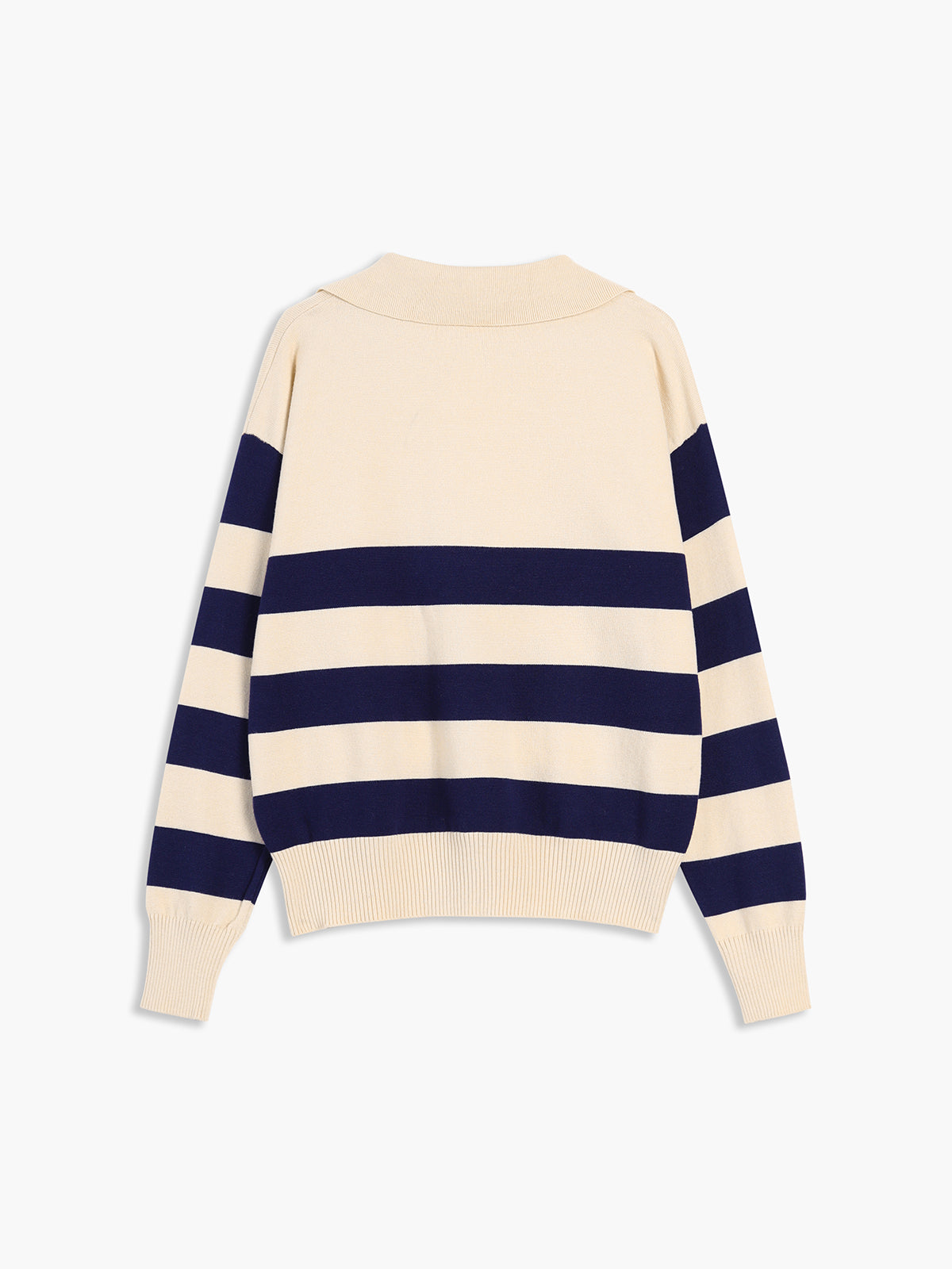 V-Neck Open Collar Stripe Sweater