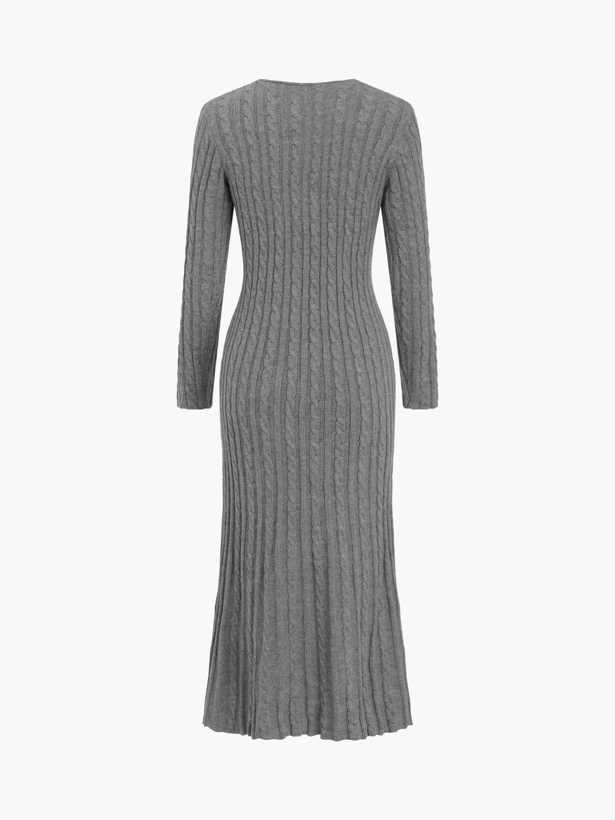 Charcoal Cable Knit Long Sleeve Long Sweater Dress