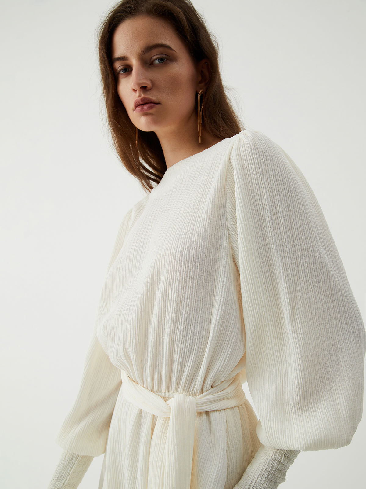 Tie Front Cowl Back Long Sleeve Short Dress