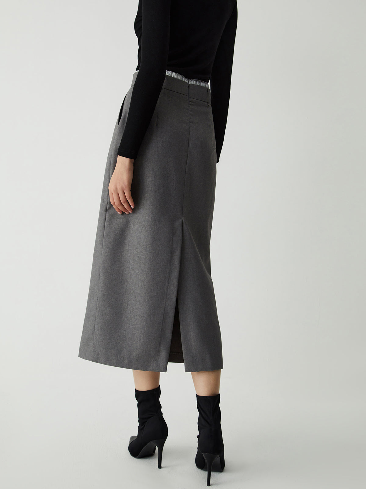 Patchwork Waistband Double Pockets Midi Skirt
