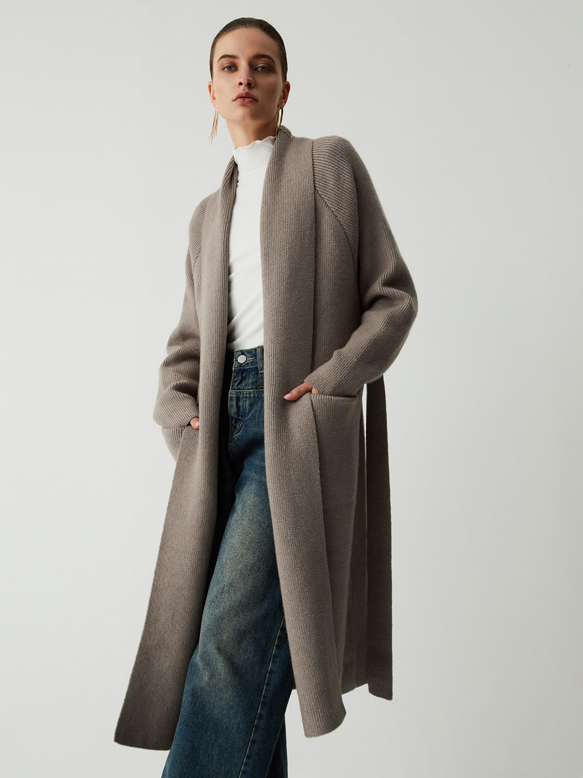 Tie Front Longline Kimono Coat