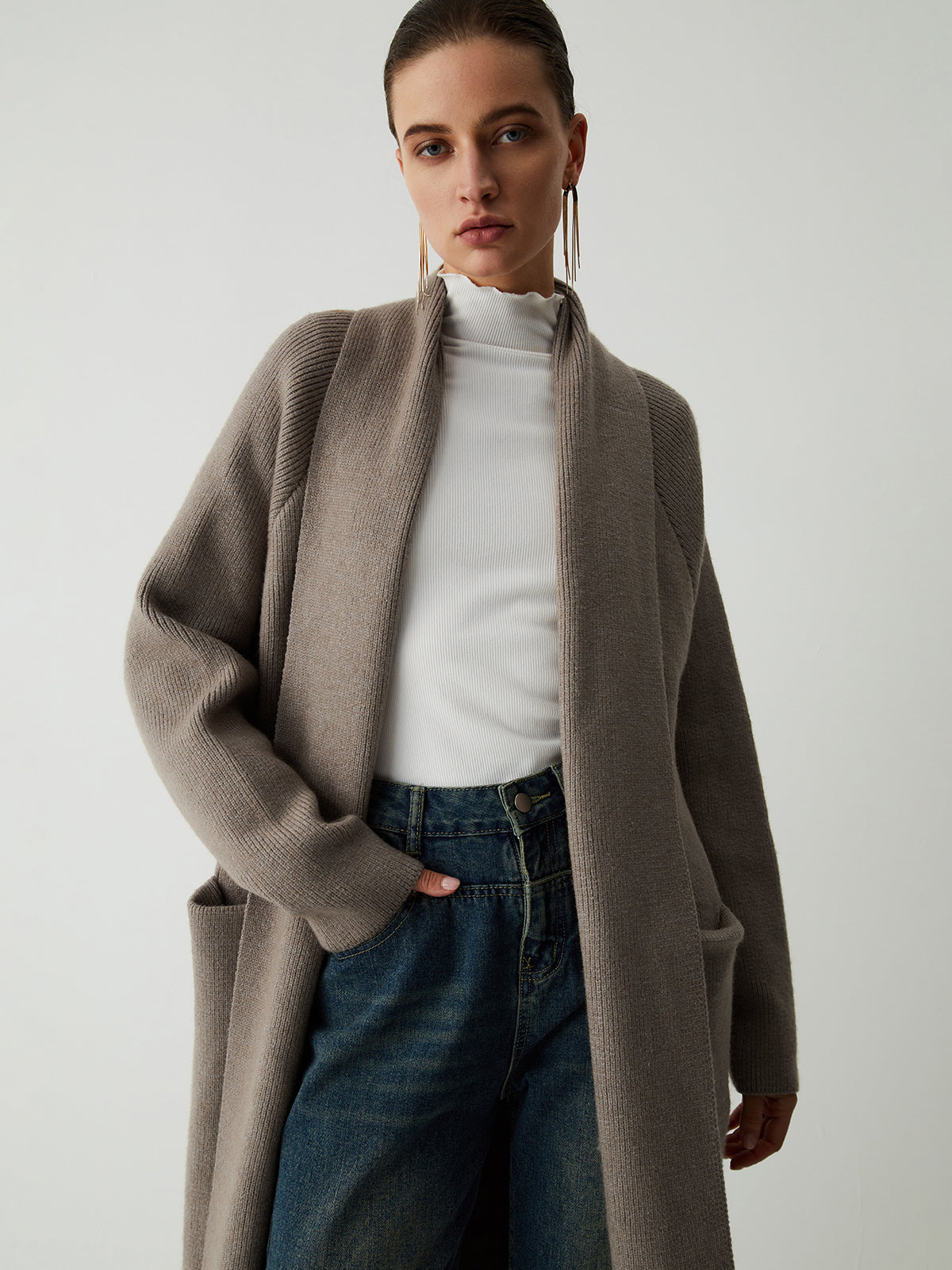 Tie Front Longline Kimono Coat