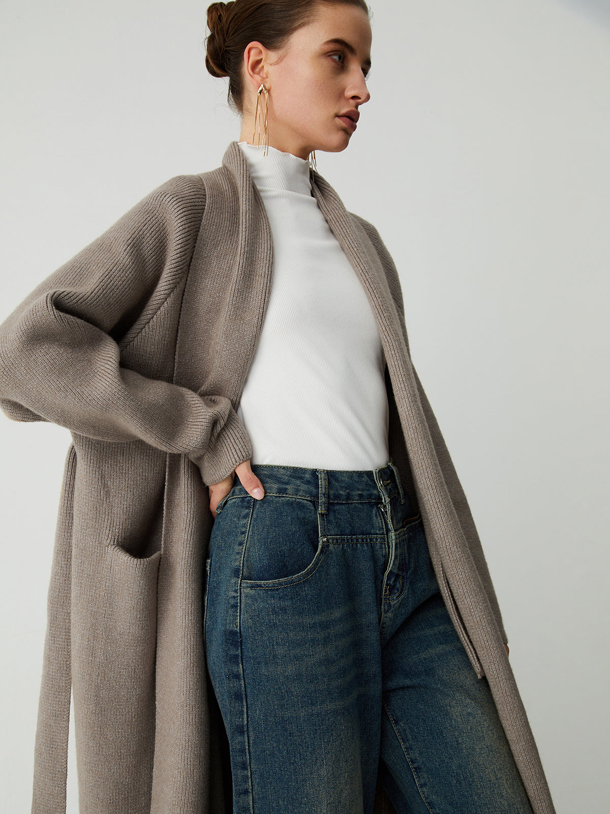 Tie Front Longline Kimono Coat
